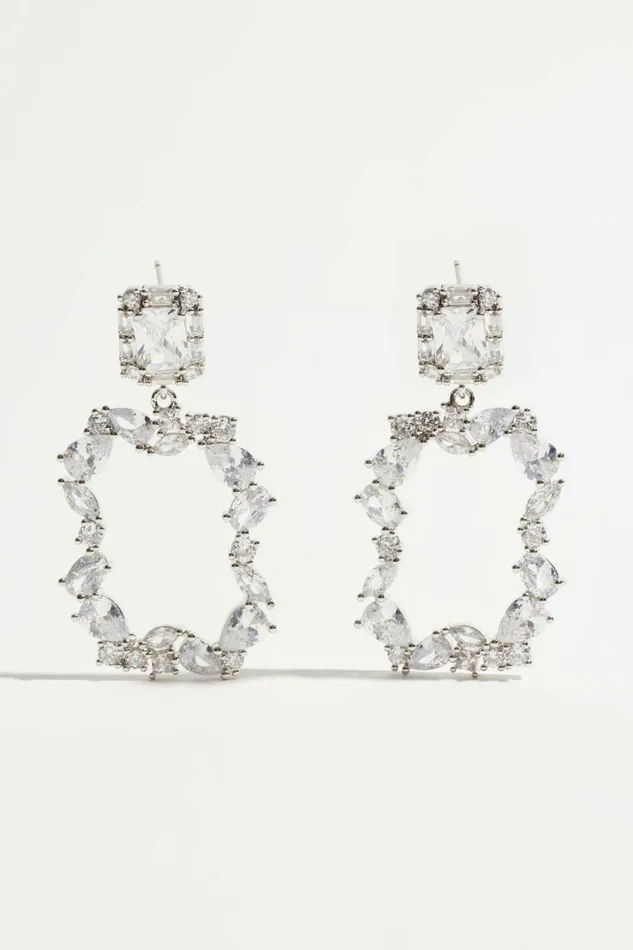 Women Dynamite Earrings Oblong Gem Chandelier Earrings Gray