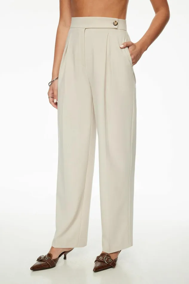 Women Dynamite Pants Pleated Wide Leg Pants Beige