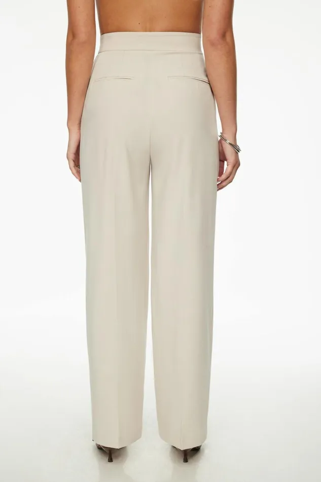 Women Dynamite Pants Pleated Wide Leg Pants Beige