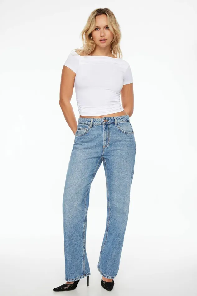 Women Dynamite Short Sleeve Tops Hana Off Shoulder Shirred T Shirt White