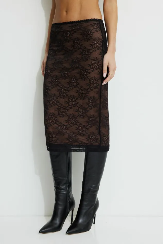 Women Dynamite Skirts and Skorts Alana Lace Midi Skirt Black