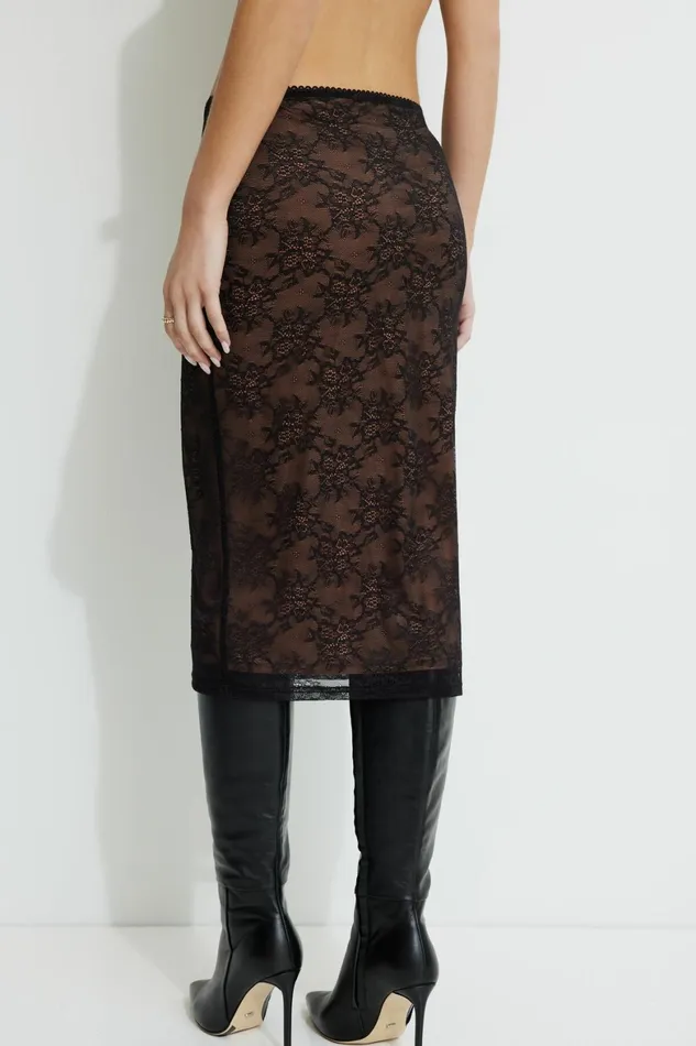 Women Dynamite Skirts and Skorts Alana Lace Midi Skirt Black