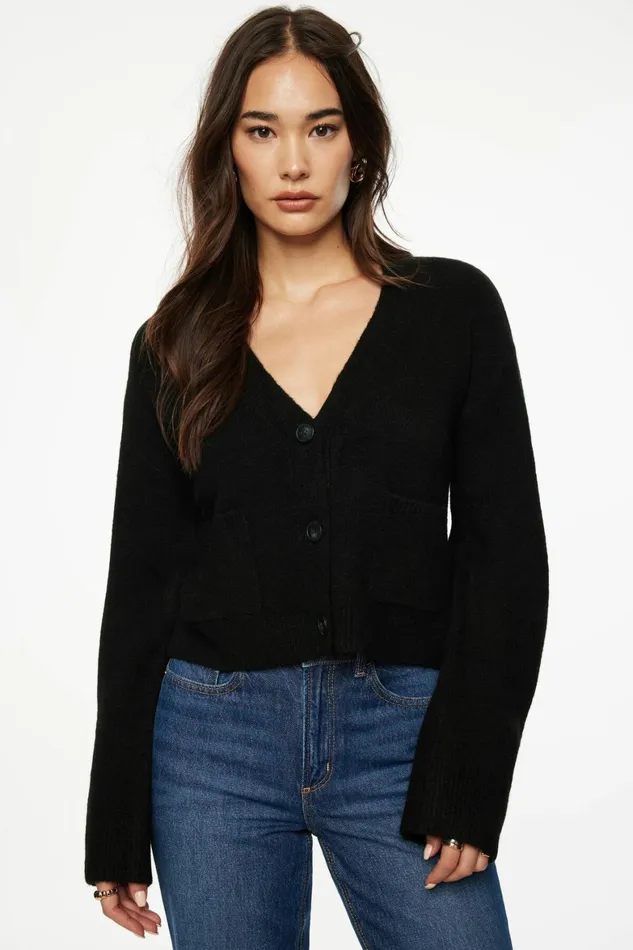 Women Dynamite Tops Heavenlyarn Abbey Cropped Cardigan Black