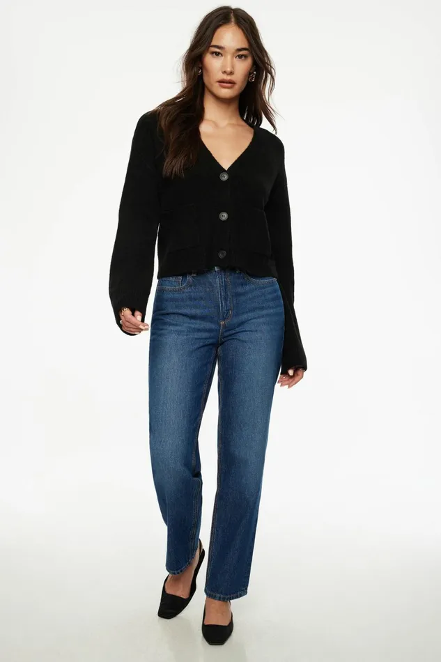 Women Dynamite Tops Heavenlyarn Abbey Cropped Cardigan Black