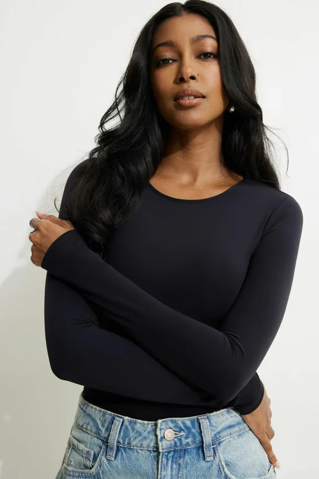 Women Dynamite Tops Kyla Sculpt Crewneck Bodysuit Black