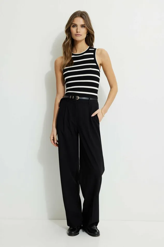 Women Dynamite Tops Ribbed Rolled Hem Tank Black