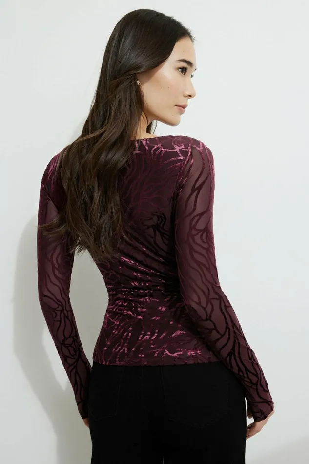 Women Dynamite Tops Stella Burnout Long Sleeve TShirt Burgundy