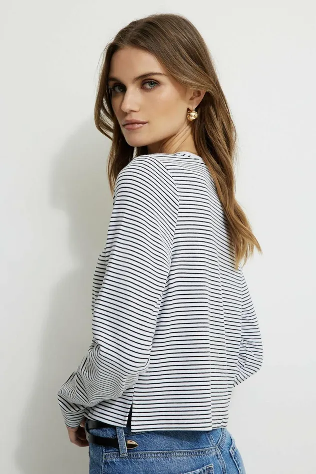 Women Dynamite Tops Striped Long Sleeve TShirt Black
