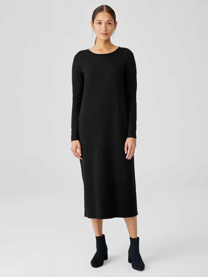 Women Eileen Fisher Dresses and Skirts Stretch Jersey Knit Jewel Knit Dress Black Women Eileen Fisher Dresses and Skirts Stretch Jersey Knit Jewel Knit Dress Black