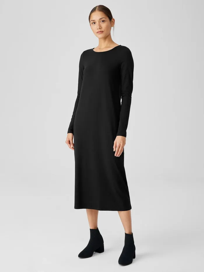 Women Eileen Fisher Dresses and Skirts Stretch Jersey Knit Jewel Knit Dress Black