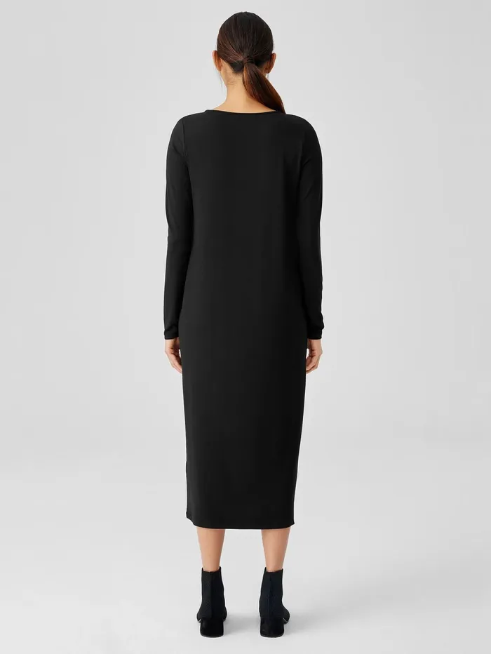 Women Eileen Fisher Dresses and Skirts Stretch Jersey Knit Jewel Knit Dress Black