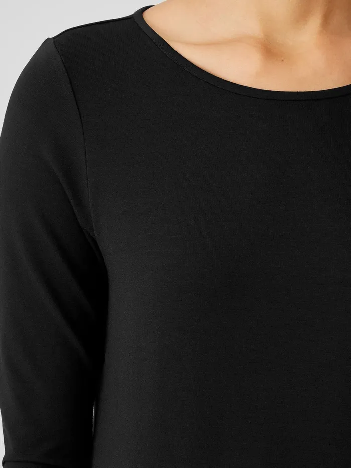Women Eileen Fisher Dresses and Skirts Stretch Jersey Knit Jewel Knit Dress Black