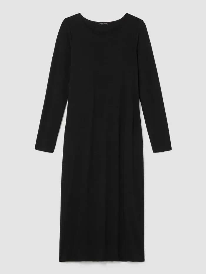 Women Eileen Fisher Dresses and Skirts Stretch Jersey Knit Jewel Knit Dress Black
