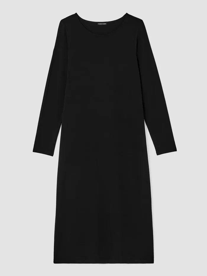 Women Eileen Fisher Dresses and Skirts Stretch Jersey Knit Jewel Neck Dress Black