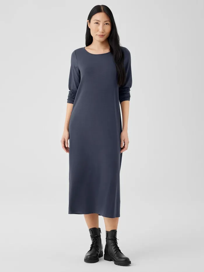 Women Eileen Fisher Dresses and Skirts Stretch Jersey Knit Jewel Neck Dress Ocean Women Eileen Fisher Dresses and Skirts Stretch Jersey Knit Jewel Neck Dress Ocean
