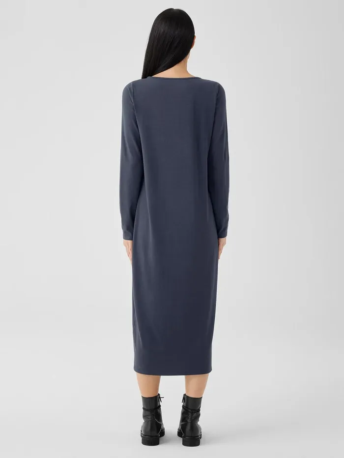Women Eileen Fisher Dresses and Skirts Stretch Jersey Knit Jewel Neck Dress Ocean