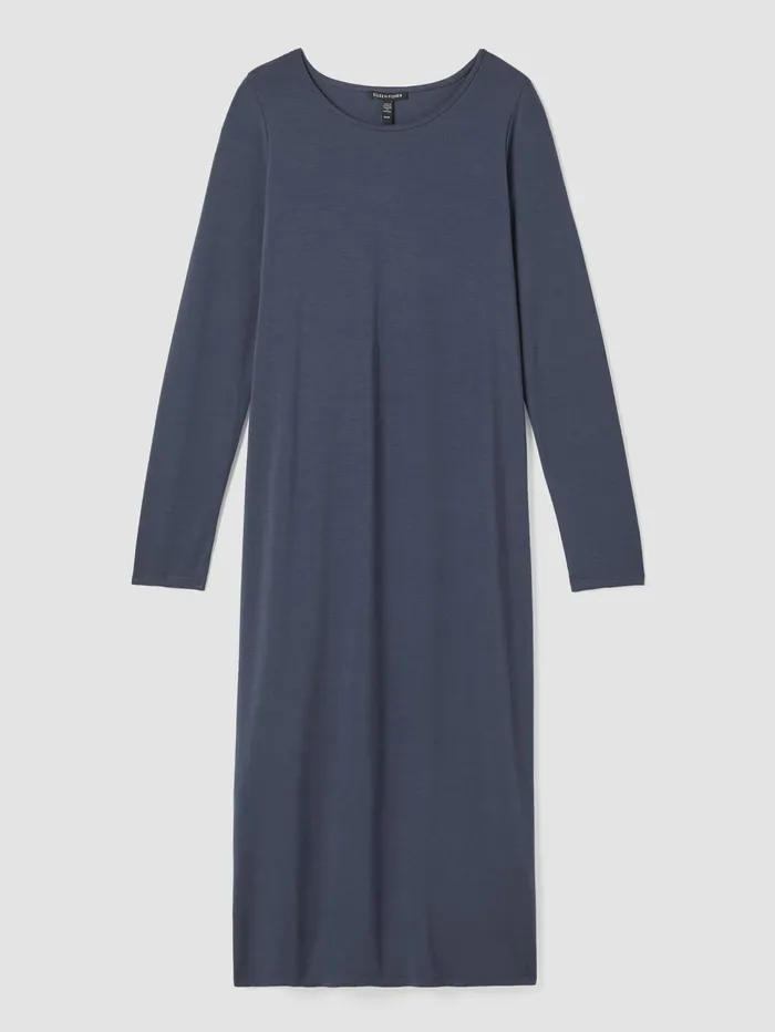 Women Eileen Fisher Dresses and Skirts Stretch Jersey Knit Jewel Neck Dress Ocean