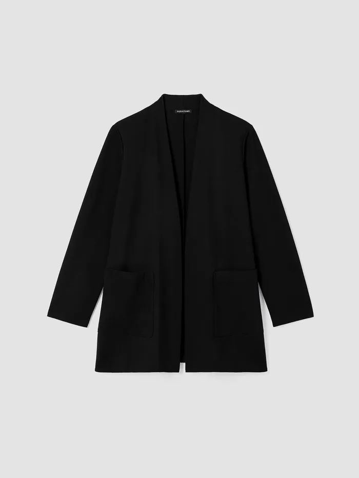 Women Eileen Fisher Jackets Coats and Vests Washable Flex Ponte High Collar Jacket Black