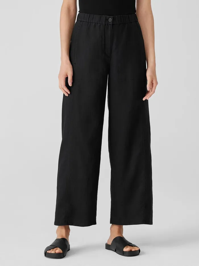Women Eileen Fisher Pants Shorts and Jumpsuits Organic Linen Wide Trouser Pant Black