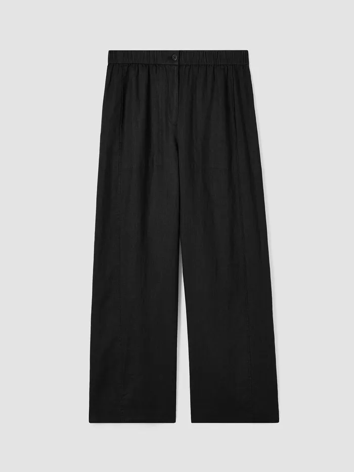Women Eileen Fisher Pants Shorts and Jumpsuits Organic Linen Wide Trouser Pant Black