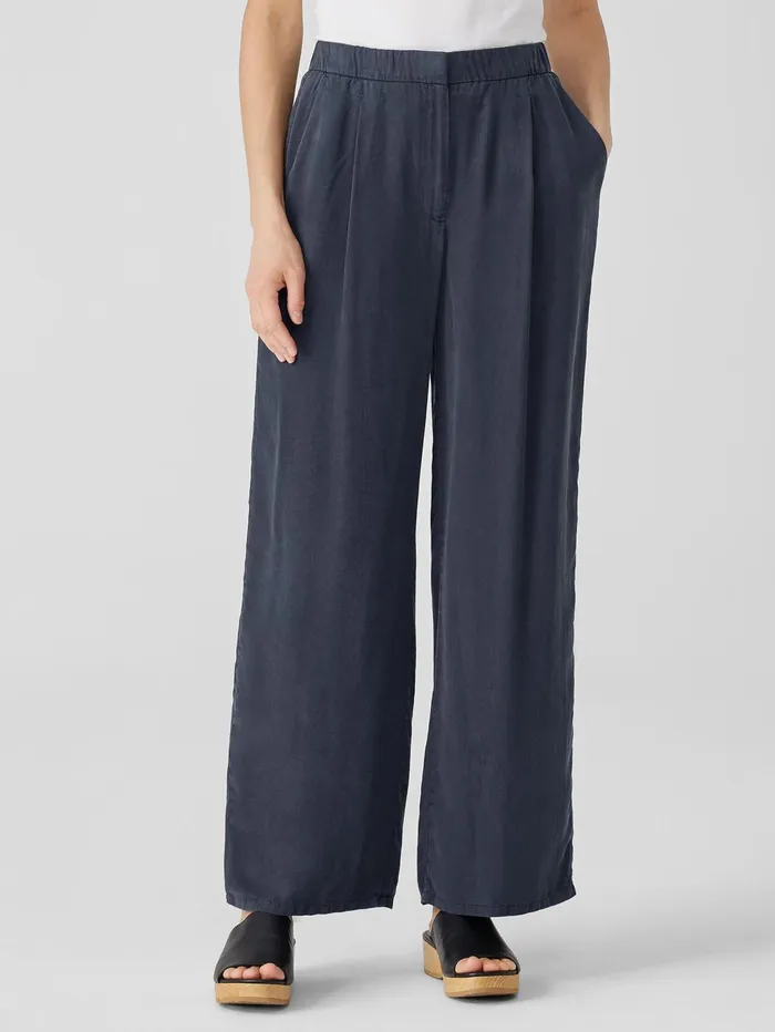 Women Eileen Fisher Pants Shorts and Jumpsuits Sandwashed Twill Wide Trouser Pant Ocean