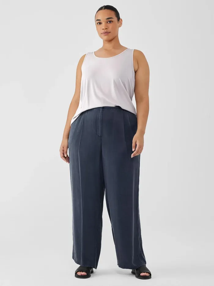 Women Eileen Fisher Pants Shorts and Jumpsuits Sandwashed Twill Wide Trouser Pant Ocean