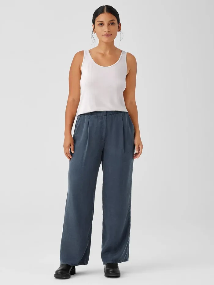 Women Eileen Fisher Pants Shorts and Jumpsuits Sandwashed Twill Wide Trouser Pant Ocean