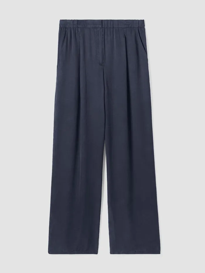 Women Eileen Fisher Pants Shorts and Jumpsuits Sandwashed Twill Wide Trouser Pant Ocean