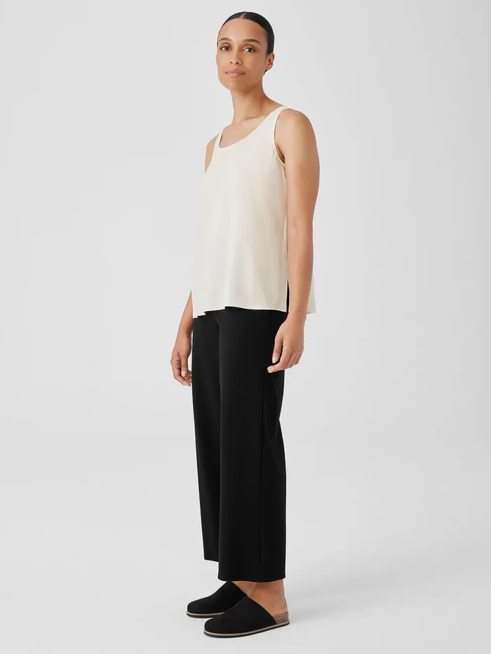 Women Eileen Fisher Petite Silk Georgette Crepe Scoop Neck Tank Bone