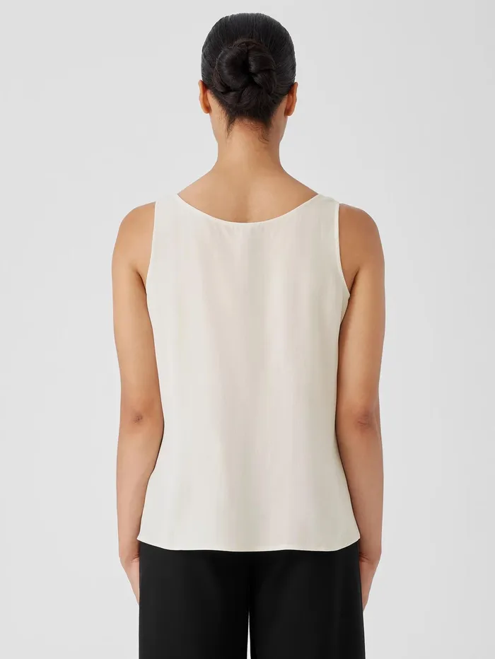Women Eileen Fisher Petite Silk Georgette Crepe Scoop Neck Tank Bone