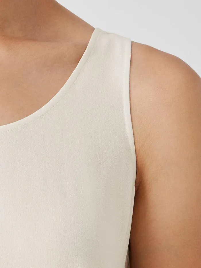 Women Eileen Fisher Petite Silk Georgette Crepe Scoop Neck Tank Bone