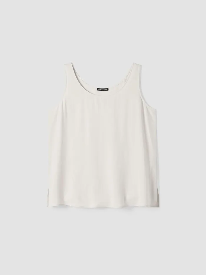 Women Eileen Fisher Petite Silk Georgette Crepe Scoop Neck Tank Bone