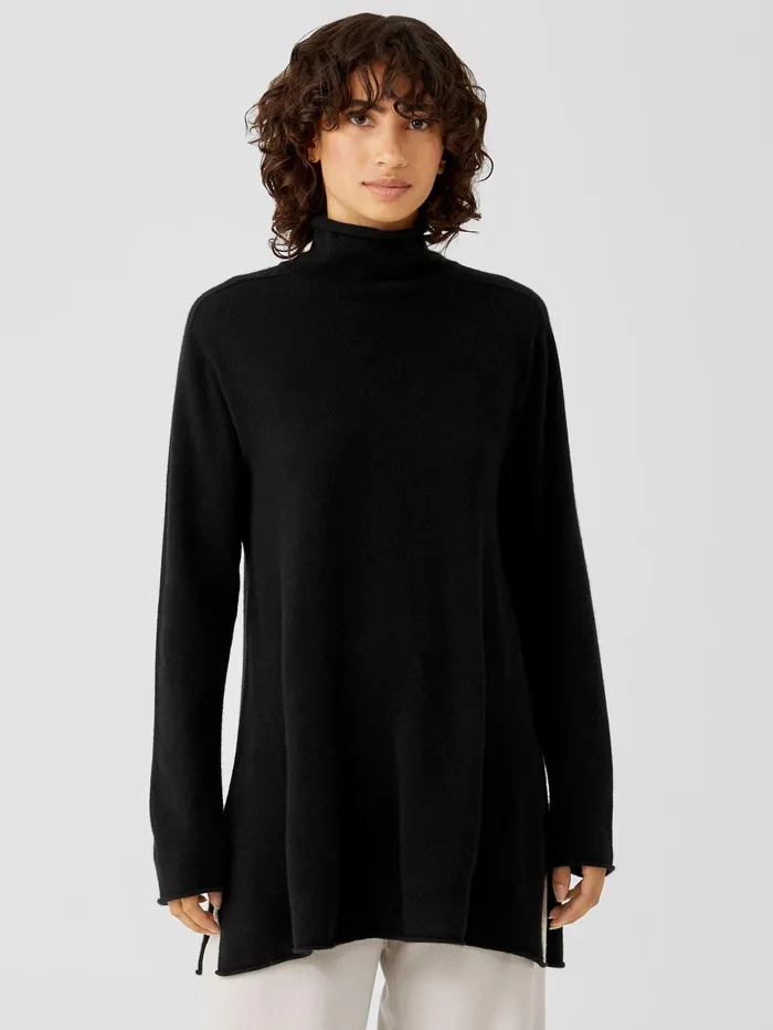 Women Eileen Fisher Sweaters and Cardigans Italian Cashmere Turtleneck Long Top Black Women Eileen Fisher Sweaters and Cardigans Italian Cashmere Turtleneck Long Top Black
