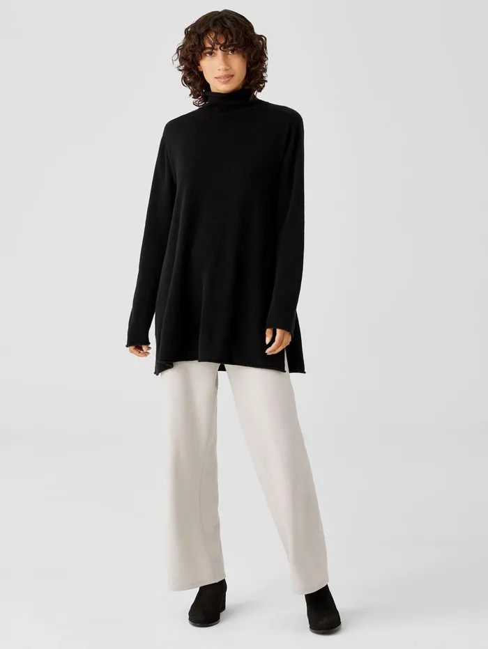 Women Eileen Fisher Sweaters and Cardigans Italian Cashmere Turtleneck Long Top Black