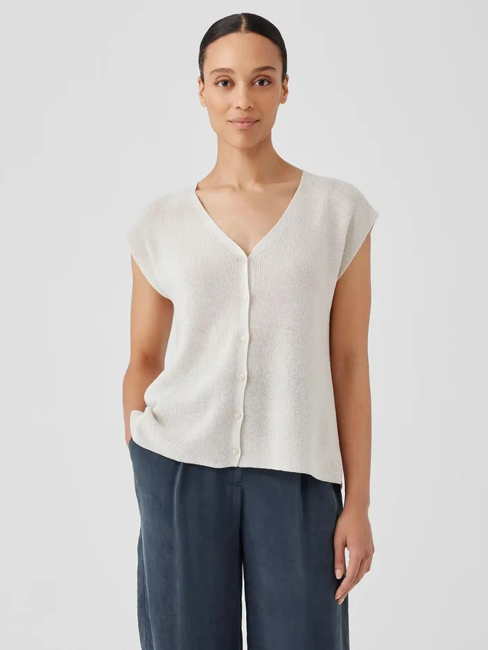 Women Eileen Fisher Sweaters and Cardigans Peruvian Organic Cotton Crepe Vest Bone Women Eileen Fisher Sweaters and Cardigans Peruvian Organic Cotton Crepe Vest Bone