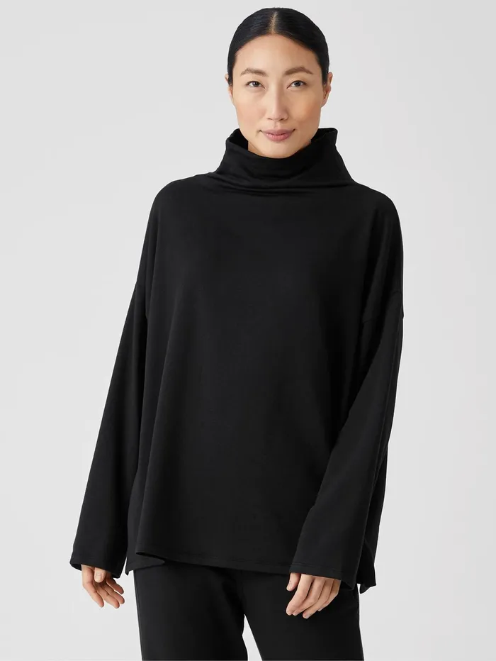 Women Eileen Fisher Tops and Tees Cozy Brushed Terry Funnel Hug Neck BoxTop Black Women Eileen Fisher Tops and Tees Cozy Brushed Terry Funnel Hug Neck BoxTop Black