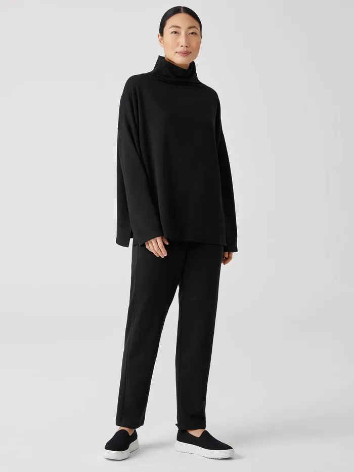 Women Eileen Fisher Tops and Tees Cozy Brushed Terry Funnel Hug Neck BoxTop Black