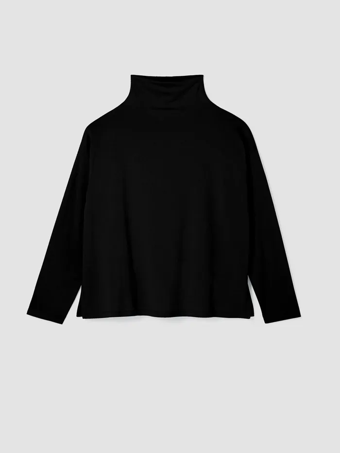 Women Eileen Fisher Tops and Tees Cozy Brushed Terry Funnel Hug Neck BoxTop Black