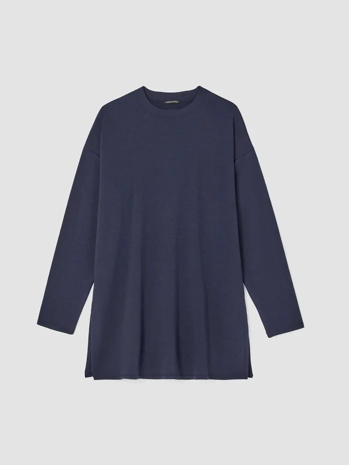 Women Eileen Fisher Tops and Tees Cozy Brushed Terry Hug Crew Neck Long Top Black