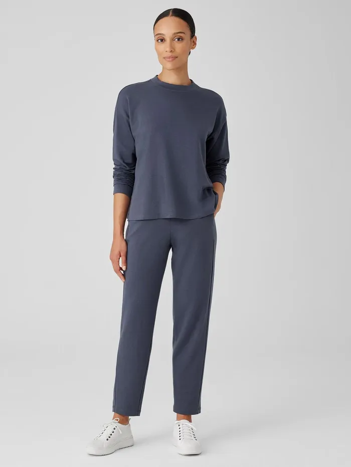 Women Eileen Fisher Tops and Tees Cozy Brushed Terry Hug Crew Neck Top Ocean
