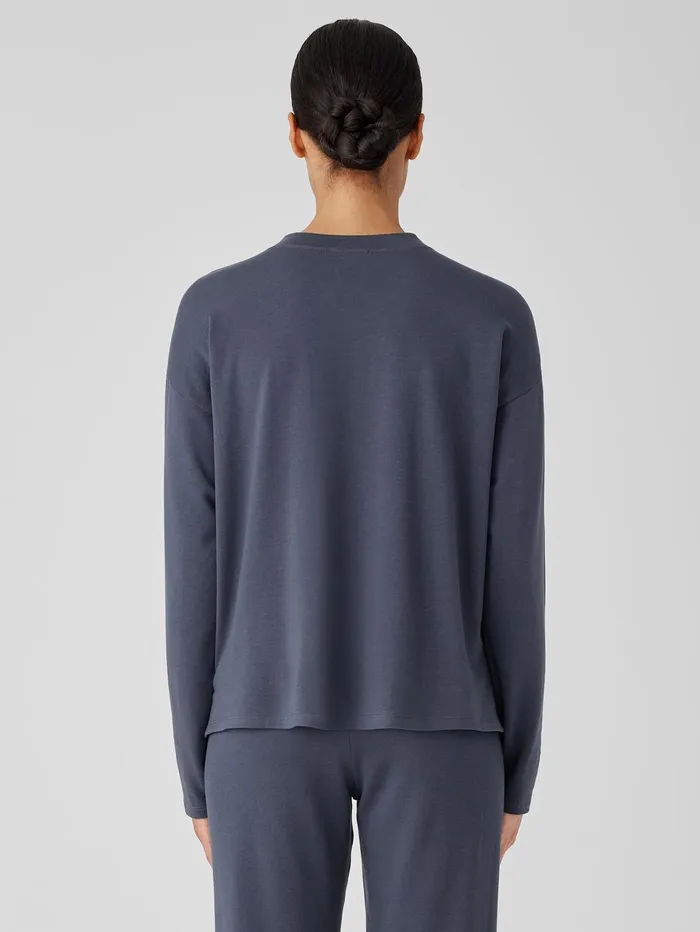 Women Eileen Fisher Tops and Tees Cozy Brushed Terry Hug Crew Neck Top Ocean