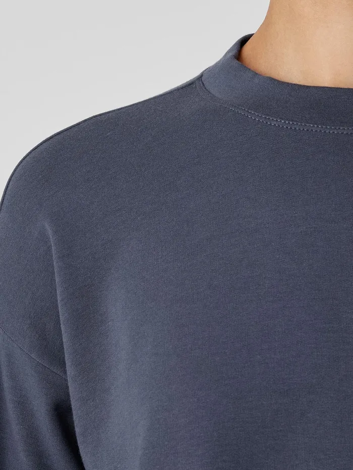 Women Eileen Fisher Tops and Tees Cozy Brushed Terry Hug Crew Neck Top Ocean