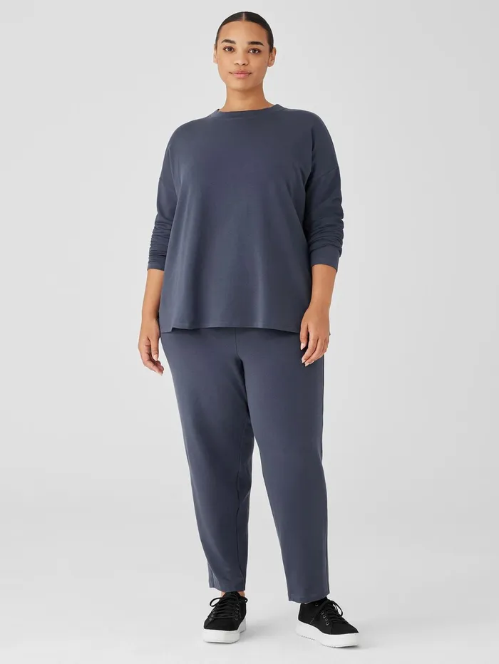 Women Eileen Fisher Tops and Tees Cozy Brushed Terry Hug Crew Neck Top Ocean