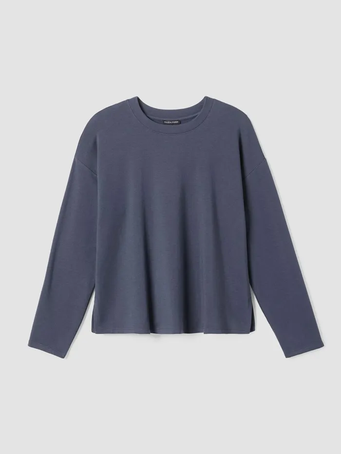 Women Eileen Fisher Tops and Tees Cozy Brushed Terry Hug Crew Neck Top Ocean