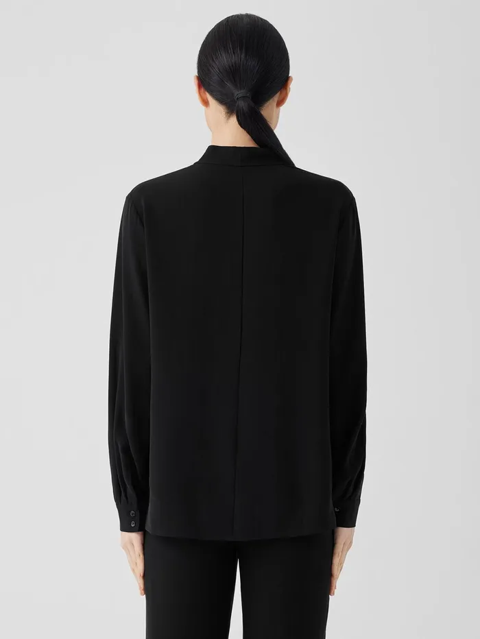 Women Eileen Fisher Tops and Tees Silk Georgette Crepe VNeck Top Black