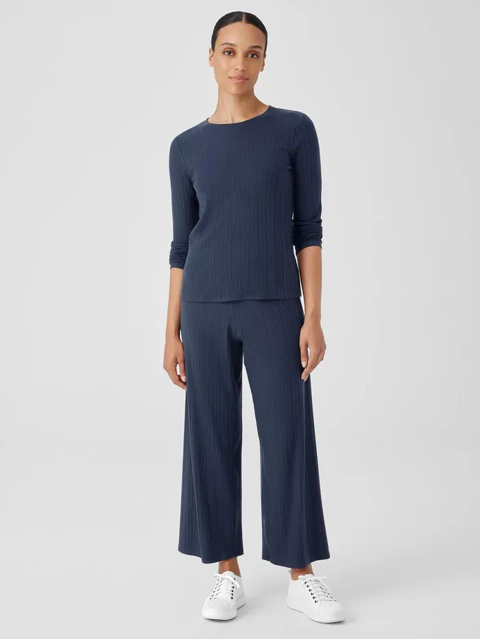Women Eileen Fisher Tops and Tees Variegated Rib Knit Crew Neck Top Ocean