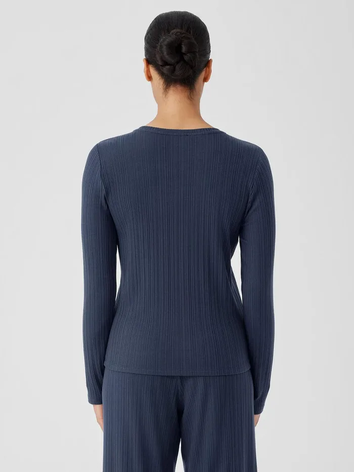 Women Eileen Fisher Tops and Tees Variegated Rib Knit Crew Neck Top Ocean
