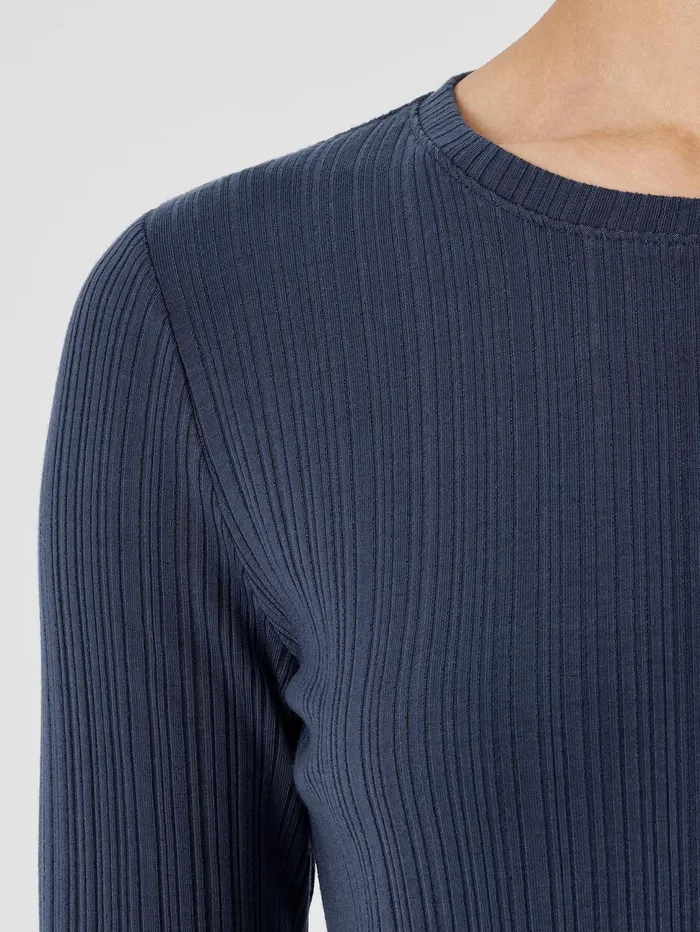 Women Eileen Fisher Tops and Tees Variegated Rib Knit Crew Neck Top Ocean