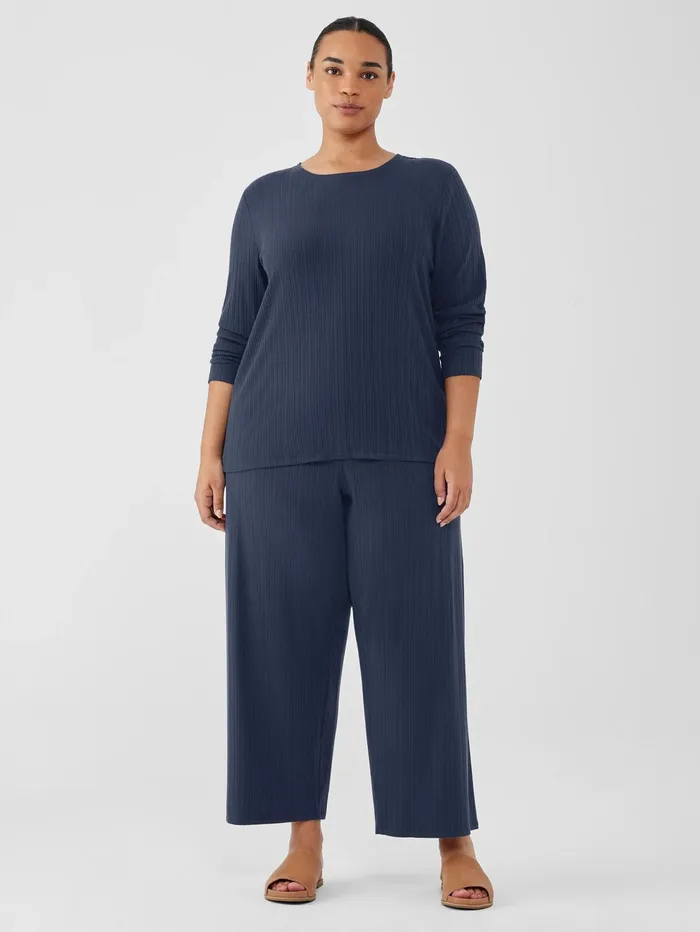 Women Eileen Fisher Tops and Tees Variegated Rib Knit Crew Neck Top Ocean