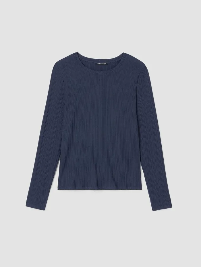 Women Eileen Fisher Tops and Tees Variegated Rib Knit Crew Neck Top Ocean